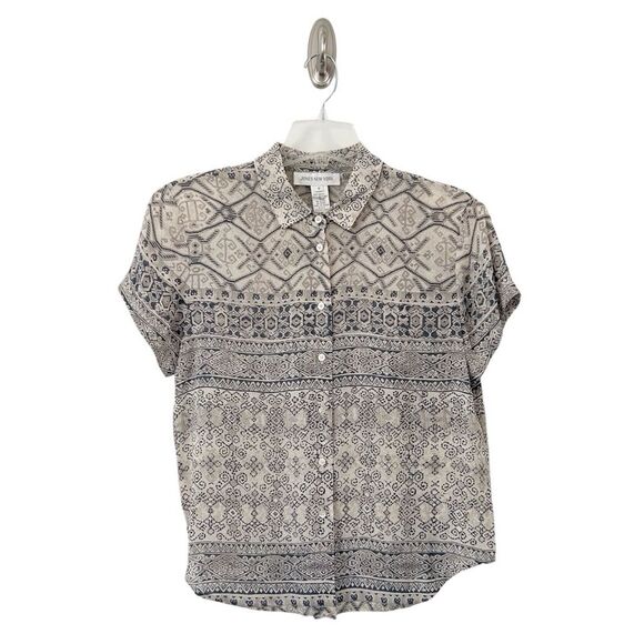 Jones New York Tops - Jones New York Vintage Women’s Neutral-Toned Geometric Print Blouse Size 8